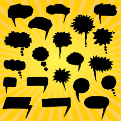 set of black comic bubbles hand drawn