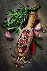 spices on a wooden board