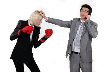 Man taking a break from fighting with his colleague