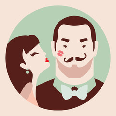 couple in love, woman kisses man in cheek vector  illustration