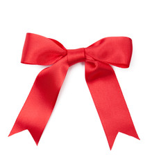 Scarlet satin gift bow, isolated on white