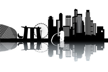 Singapore skyline - black and white vector illustration