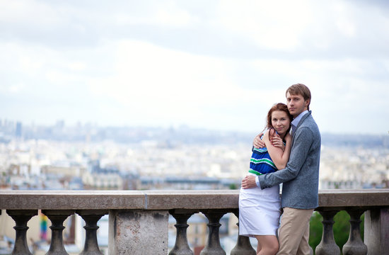 Sensual romantic couple is hugging on Montmartre in Paris