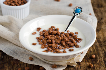 Homemade yogurt with chocolate balls. Breakfast