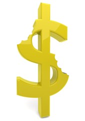 Dollarzeichen in Gold zweimal Abgebissen