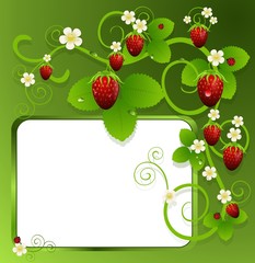 Green background with strawberries entwined