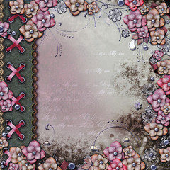 Old decorativealbum cover  with flowers and pearls