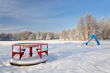Lake playground in winter season