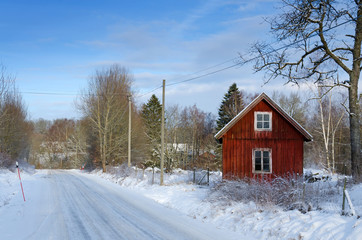Swedish winter landscape from the road