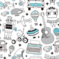 Seamless vintage boys toys background pattern in vector - 48667963