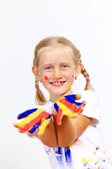 happy child with paint on the hands