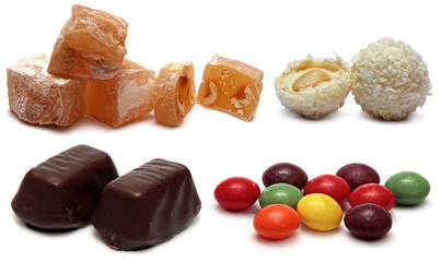 various chocolates on white background - sweet food