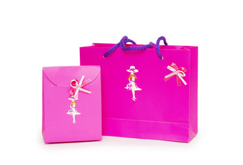 pink gift boxes on white background.