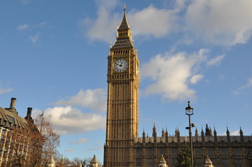 The Big Ben London, blue sky and clouds