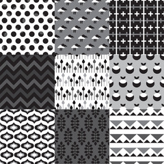Seamless set black white retro background patterns in vector - 48669191