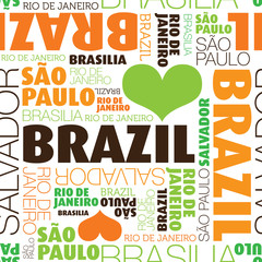 Seamless I love Brazil city text background pattern in vector