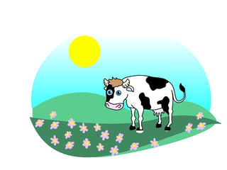 Cow in a green field vector