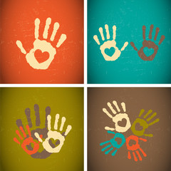 retro vintage style love handprints