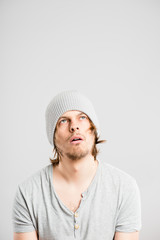 funny man portrait real people high definition grey background