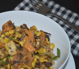 Roasted vegetables over farro