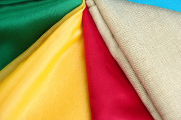 heap of cloth fabrics, close up