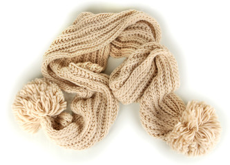 Warm knitted scarf isolated on white