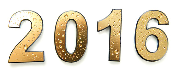 2016 in golden numbers, isolated on white
