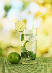 Glass of water with ice, mint and lime