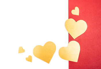 Orange  hearts on white and red background