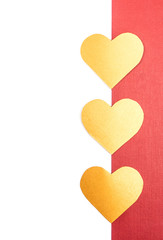 Orange  hearts on white and red background