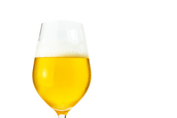 Closeup of beer in a glass isolated, with clipping path