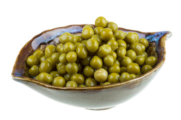 green peas, in a bowl, isolated, white background