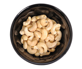 Cashew nuts in a black bowl