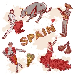 Afwasbaar Fotobehang Doodle Set van Spaanse symbolen