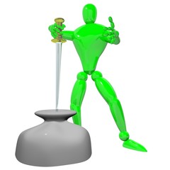 man with sword in stone