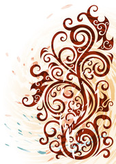 Abstract red grunge vector floral illustration.