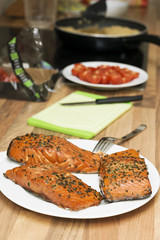 Preparing a seafood lunch