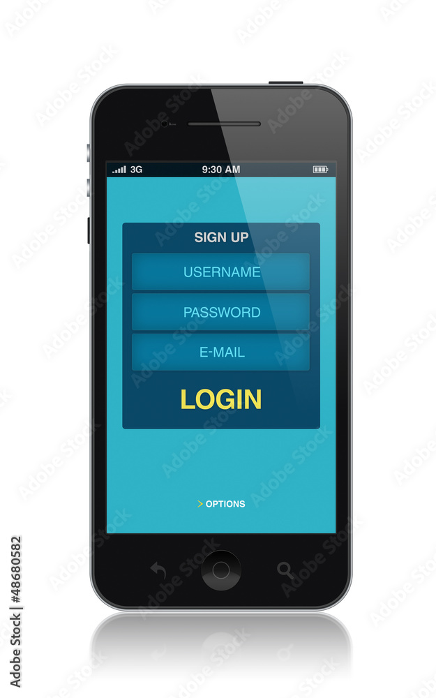 Poster modern smartphone with login interface