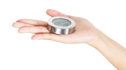 Closeup hand and compass