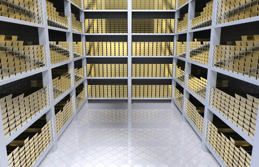 shelves with gold