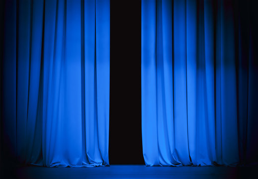 blue stage curtain slightly open