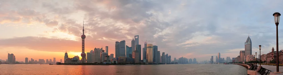 Keuken foto achterwand Shanghai Shanghai ochtend skyline silhouet
