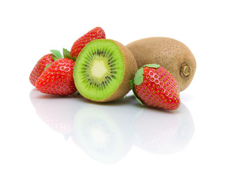 juicy kiwi and strawberries on a white background