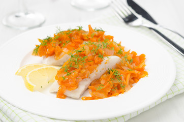 cod with pickled carrots and onions horizontal