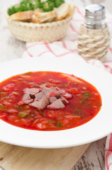 ukrainian national red borscht on the plate vertical