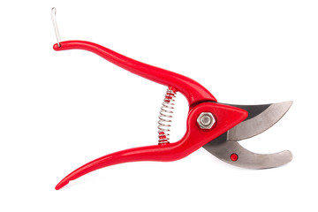 red metal shears for cutting branches