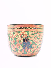 A artistic lacquerwear bowl  with elaphant image isolated on whi