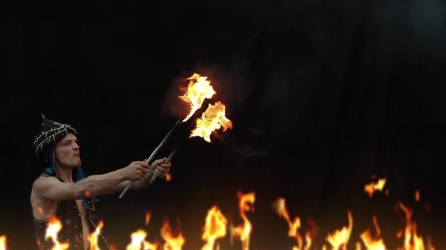 Fire breather on a black background