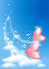 Hearts with bubbles in the sky