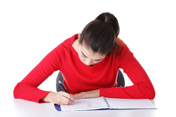 Adult student woman learnig at the desk